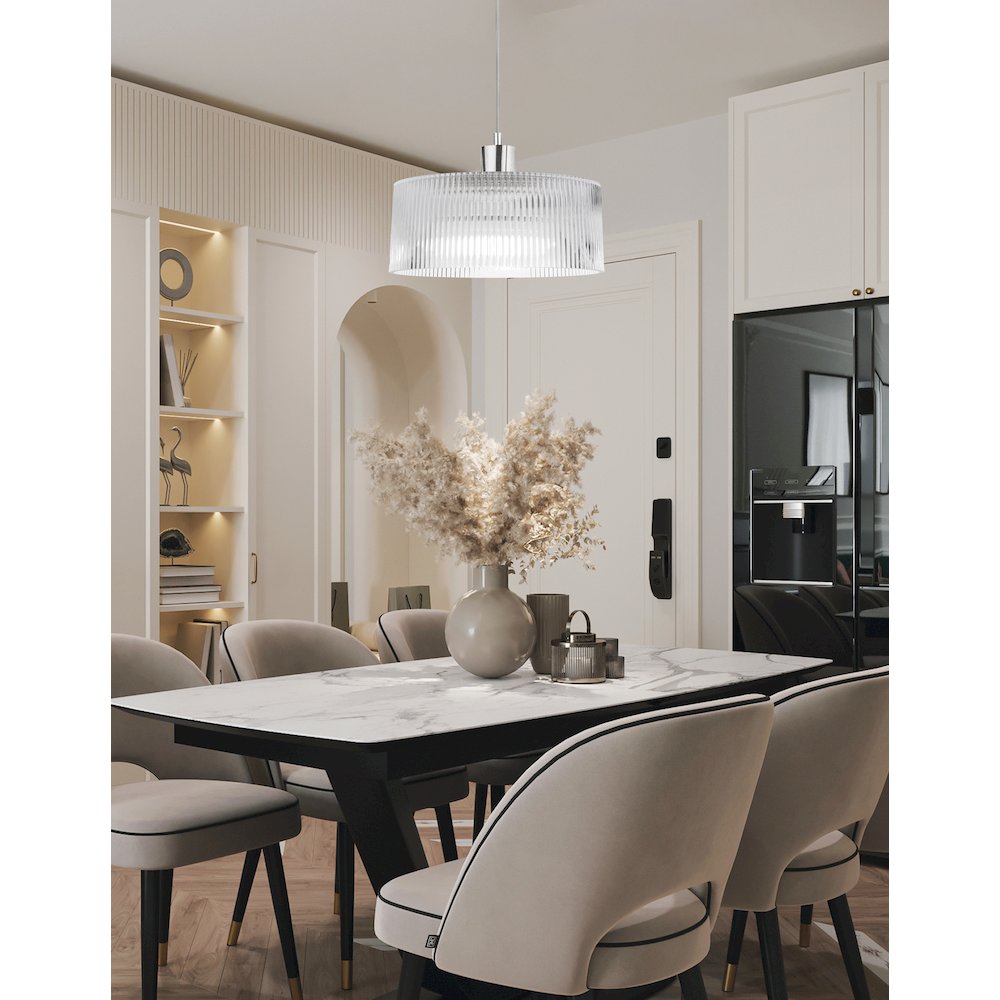 1 Light Pendant in Polished Chrome w/ Fluted Glass
