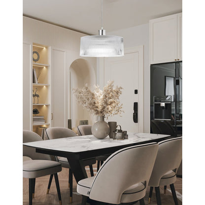 1 Light Pendant in Polished Chrome w/ Fluted Glass