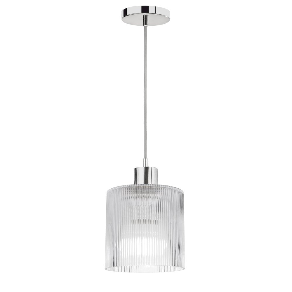 1 Light Pendant in Polished Chrome w/ Fluted Glass