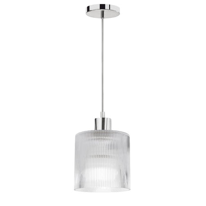 1 Light Pendant in Polished Chrome w/ Fluted Glass