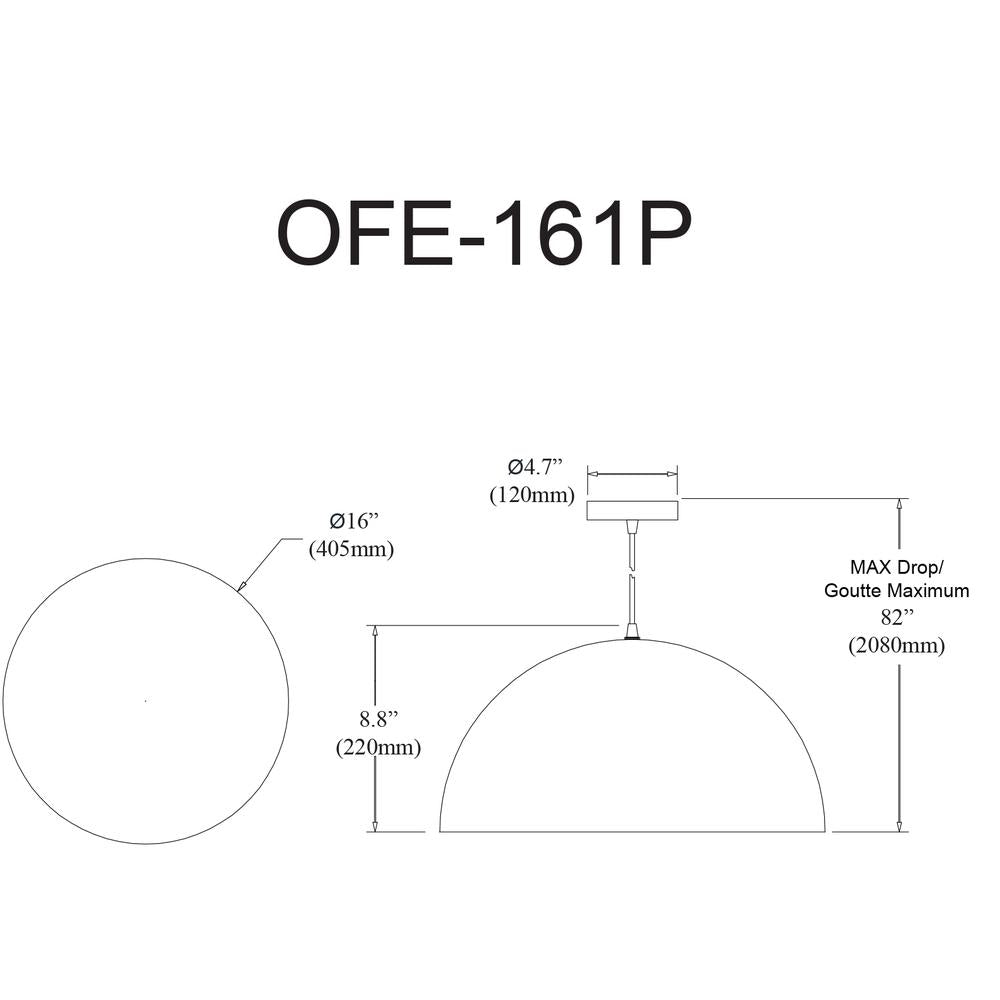 1LT Incandescent 16" Pendant, MB