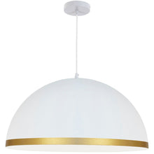 1 Light Incandescent Pendant Matte White with Gold Trim
