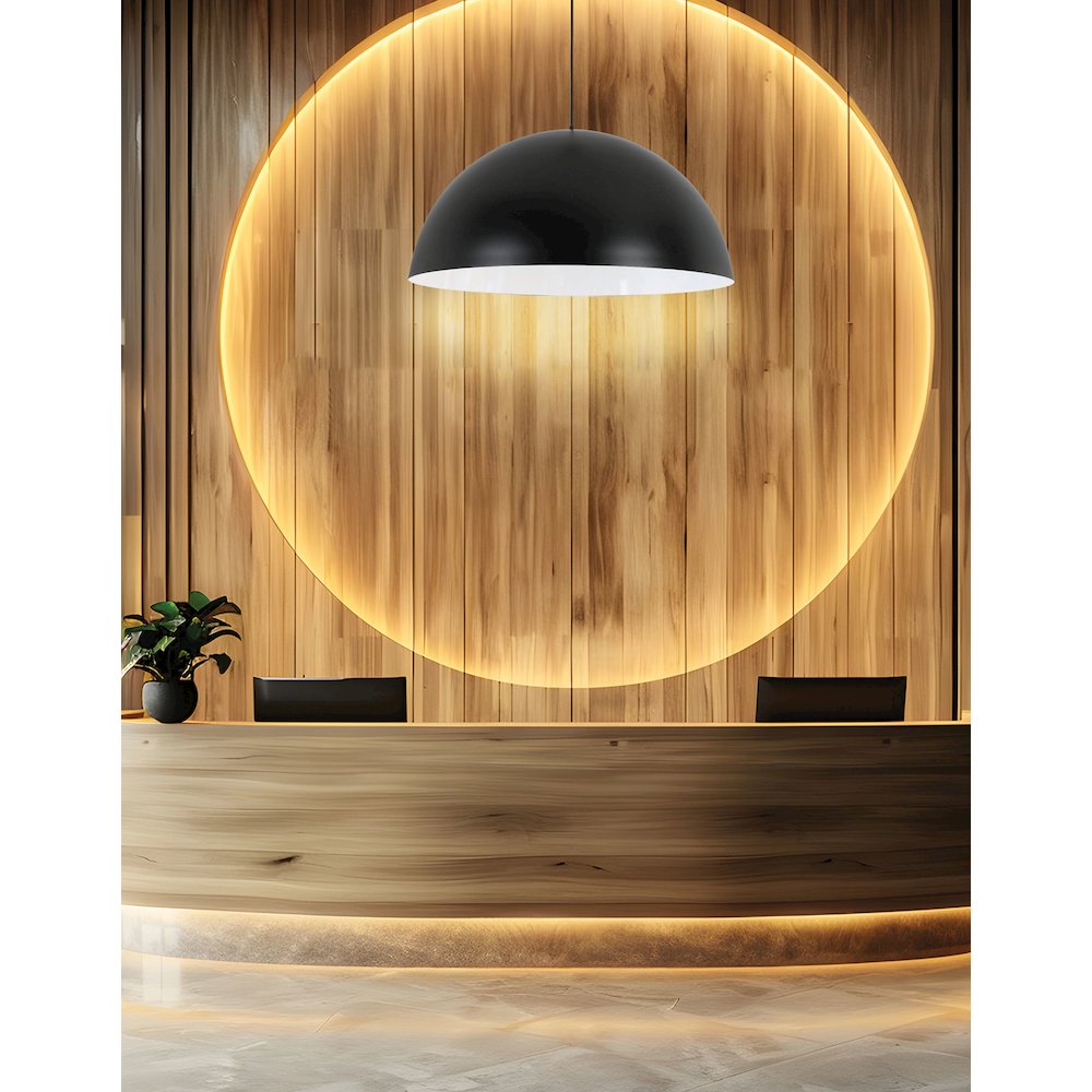 1 Light Incandescent Large Dome Pendant, Matte Black