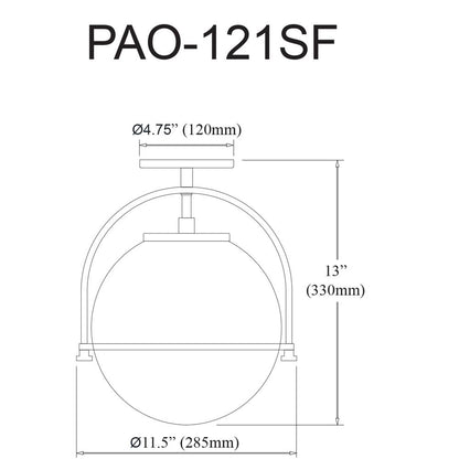 1LT Incandescent Semi-Flush, AGB, WH Opal Glass