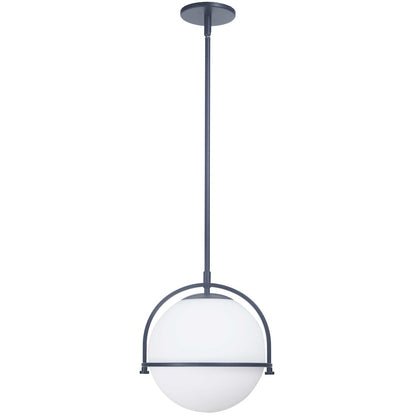 1 Light Incandescent Pendant Matte Black with White Opal Glass