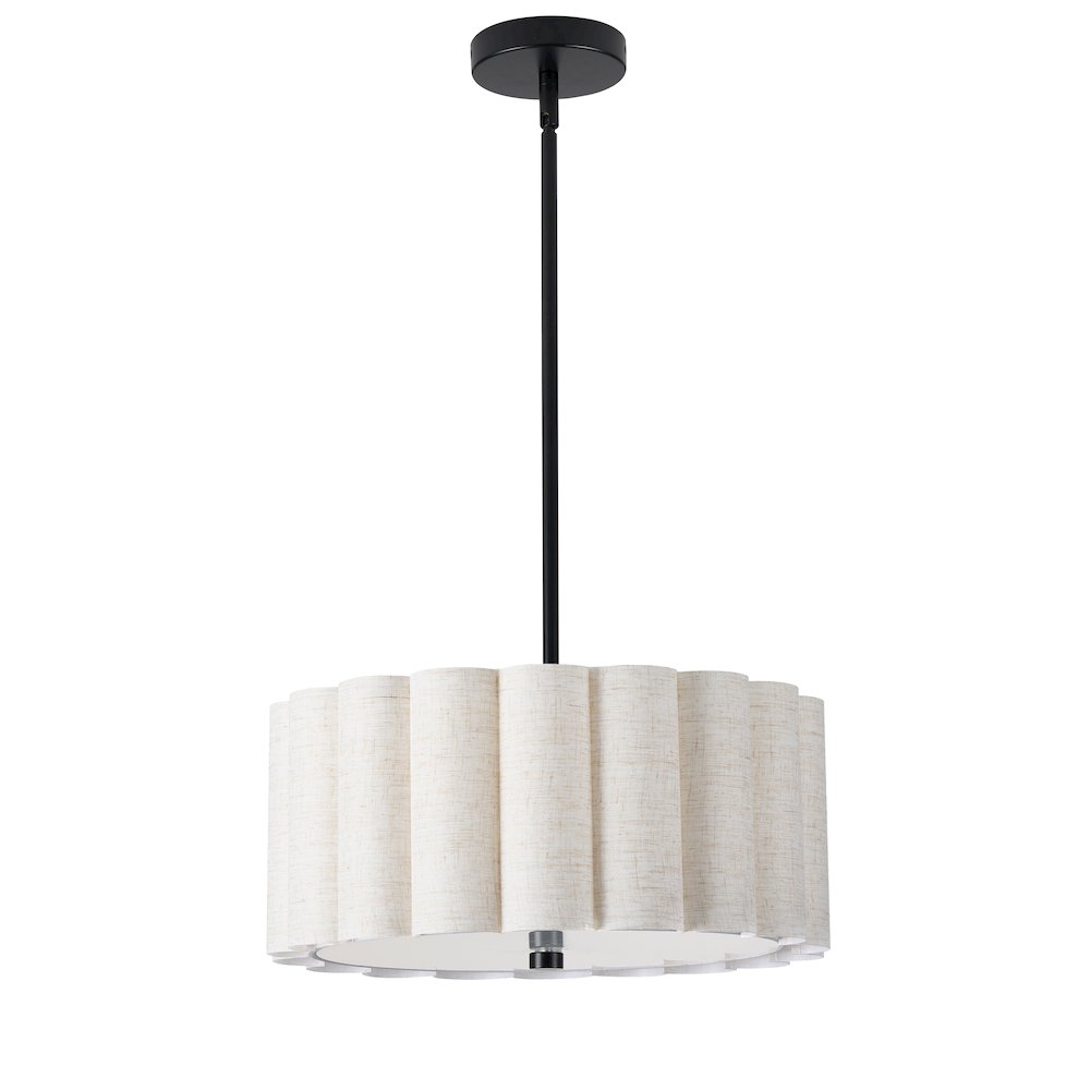 3 Light Matte Black Pendant w/ Flax Shade
