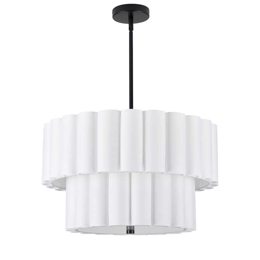 4 Light Matte Black 2 Tier Pendant w/ White Scallop Shades