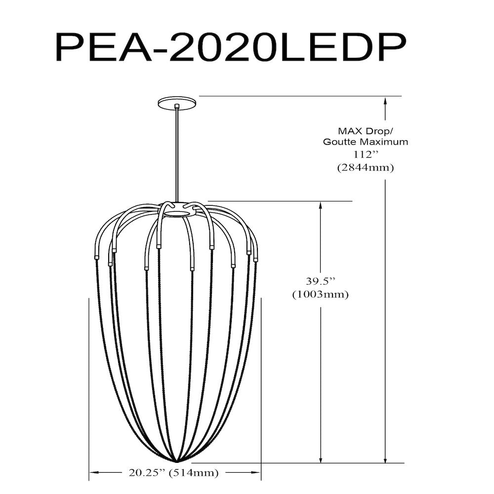 20W Pendant Matte Black with Hanging Chain