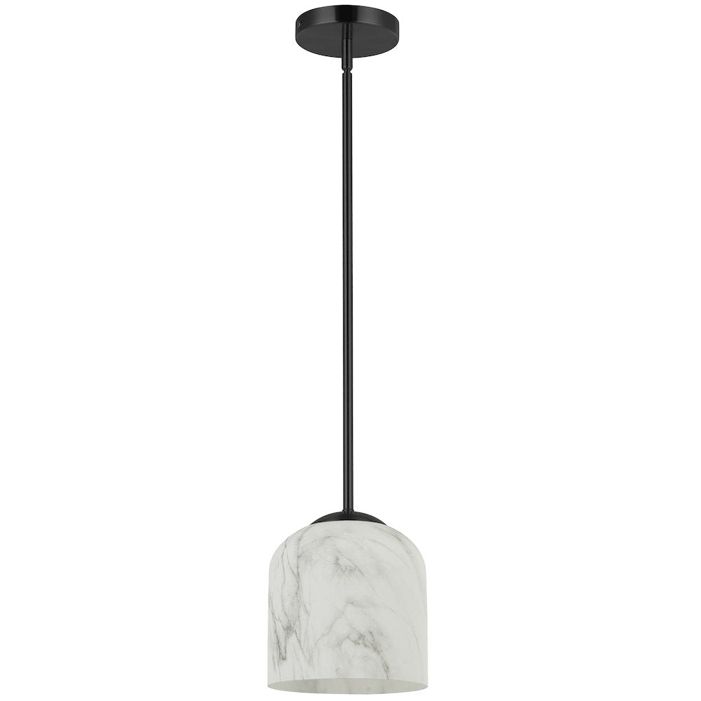 1 Light Pendant in Matte Black w/ Alabaster Glass