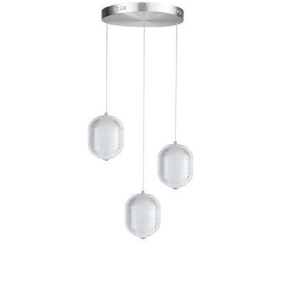 21W Multi Light Pendant in Polished Chrome w/ Clear Pattern Acrylic