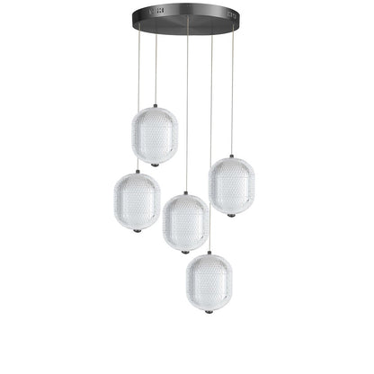 30W Multi Light Pendant in Matte Black w/ Clear Pattern Acrylic