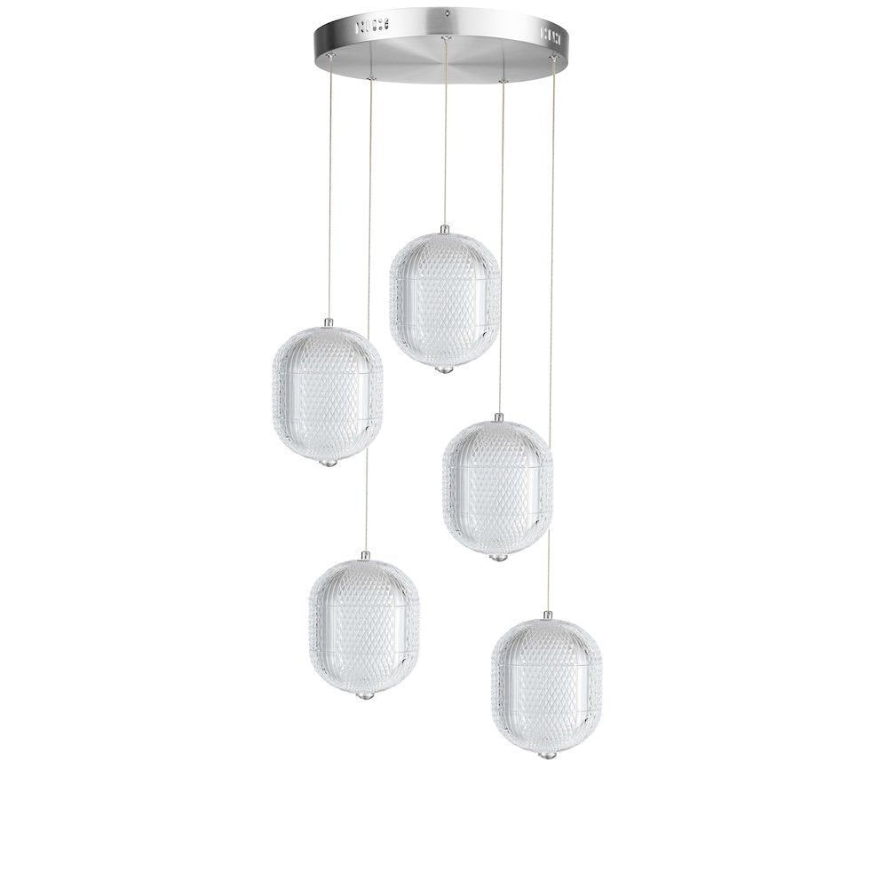 30W Multi Light Pendant in Polished Chrome w/ Clear Pattern Acrylic