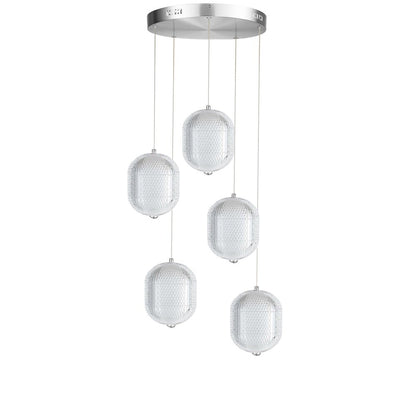 30W Multi Light Pendant in Polished Chrome w/ Clear Pattern Acrylic