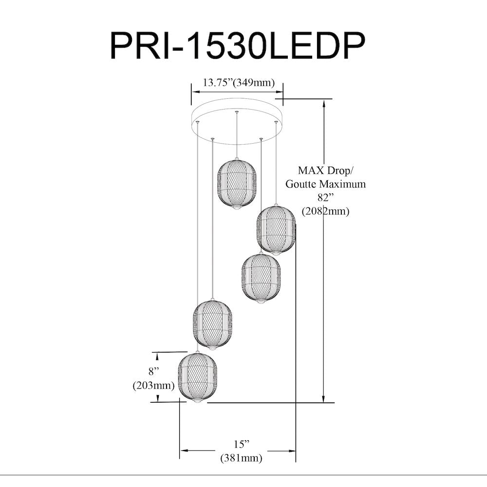 30W Multi Light Pendant in Polished Chrome w/ Clear Pattern Acrylic