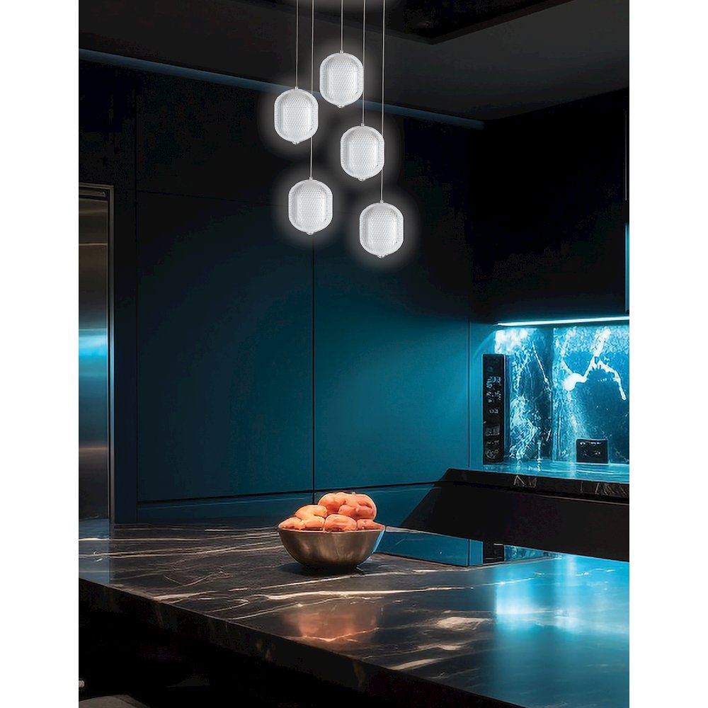 30W Multi Light Pendant in Polished Chrome w/ Clear Pattern Acrylic