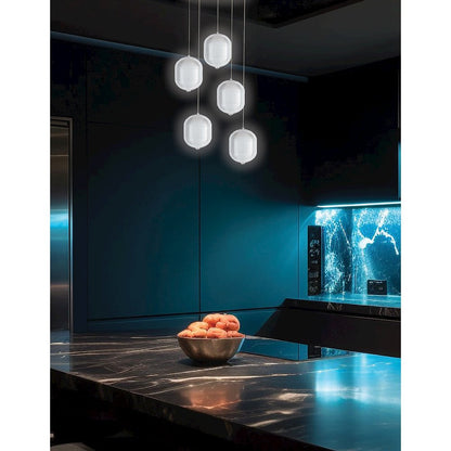 30W Multi Light Pendant in Polished Chrome w/ Clear Pattern Acrylic