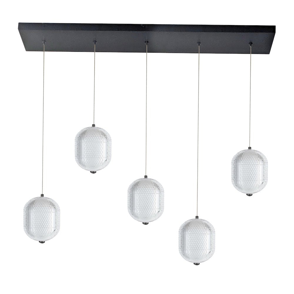 30W Horizontal Pendant in Matte Black w/ Clear Pattern Acrylic