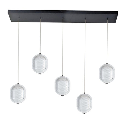 30W Horizontal Pendant in Matte Black w/ Clear Pattern Acrylic