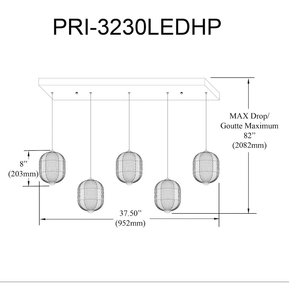 30W Horizontal Pendant in Matte Black w/ Clear Pattern Acrylic