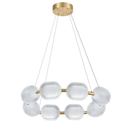 56W Chandelier in Aged Brass w/ Clear Pattern Acrylic