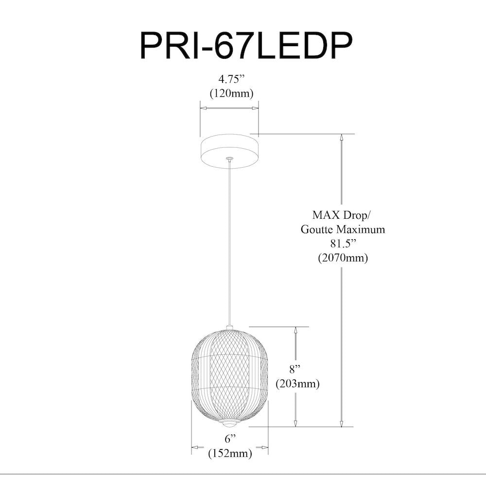 8.5W Pendant Aged Brass with Clear Acrylic Diffuser