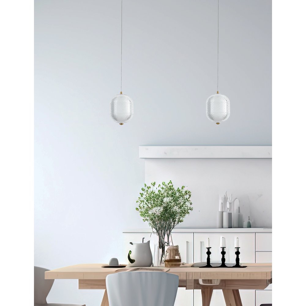 8.5W Pendant Aged Brass with Clear Acrylic Diffuser