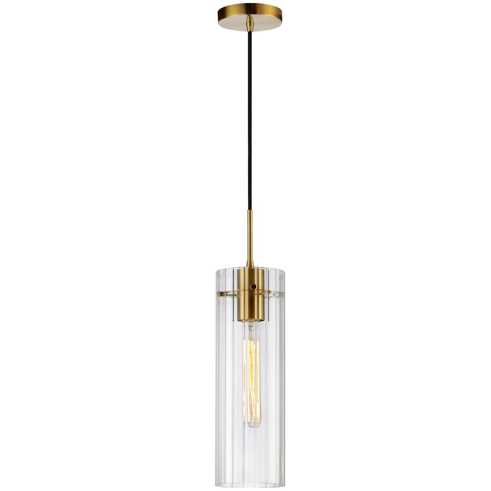 1LT Incand Pendant, AGB, CLR Fluted Glass
