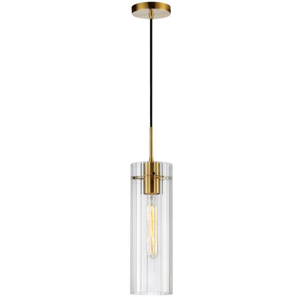 1LT Incand Pendant, AGB, CLR Fluted Glass