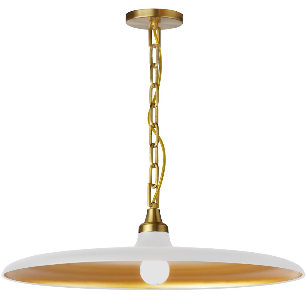 1 Light Pendant in Aged Brass w/ Matte White & Gold Shade