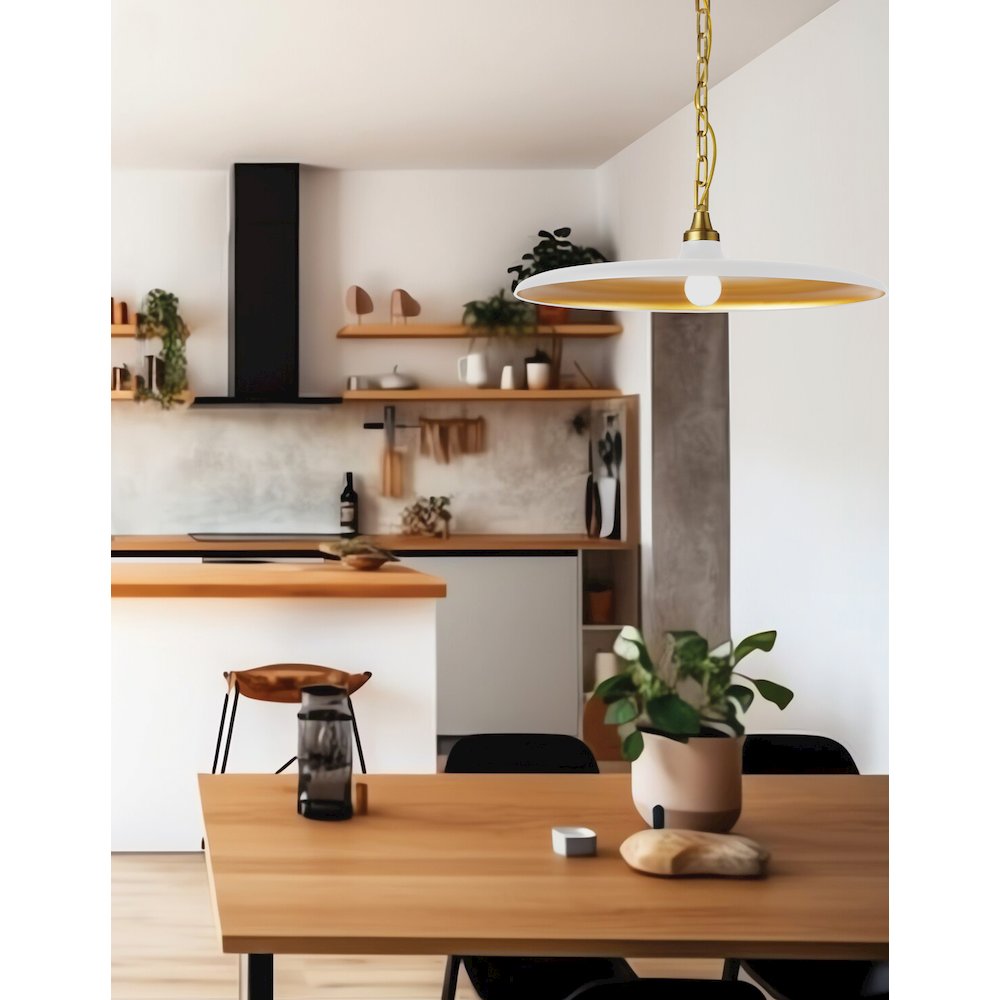 1 Light Pendant in Aged Brass w/ Matte White & Gold Shade