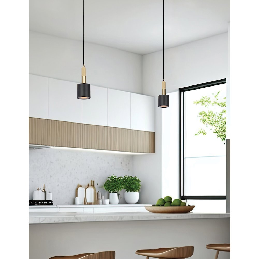 1 Light Pendant Matte Black & Aged Brass with Frosted Diffuser
