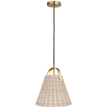 1 Light Incandescent Pendant Aged Brass with Wicker Shade
