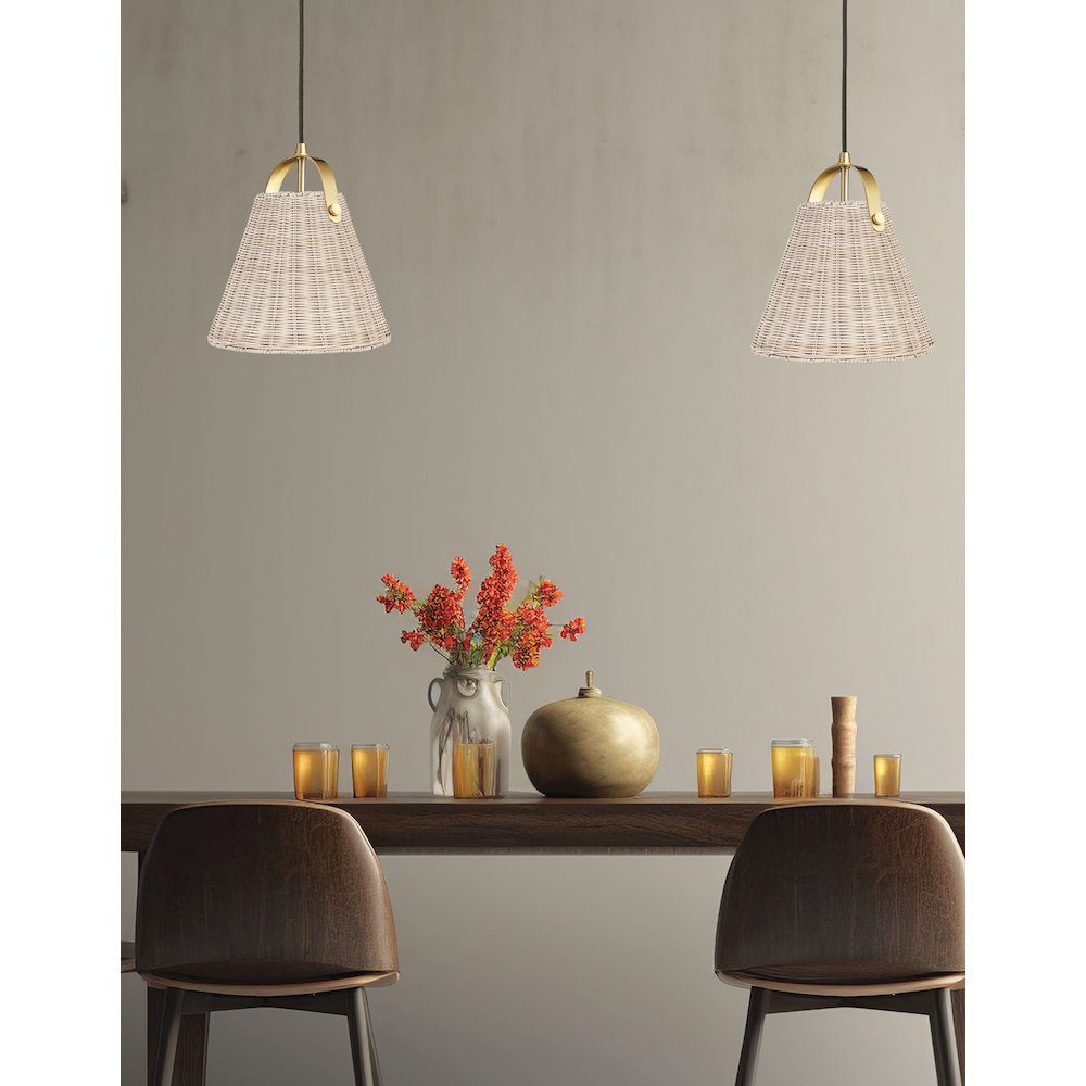 1 Light Incandescent Pendant Aged Brass with Wicker Shade