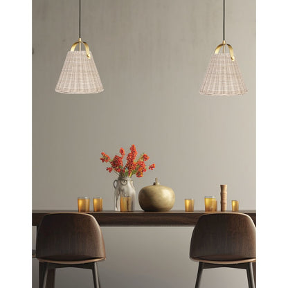 1 Light Incandescent Pendant Aged Brass with Wicker Shade
