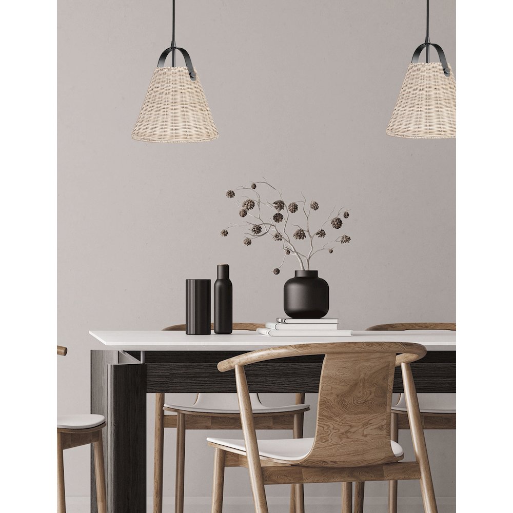1 Light Incandescent Pendant Matte Black with Wicker Shade