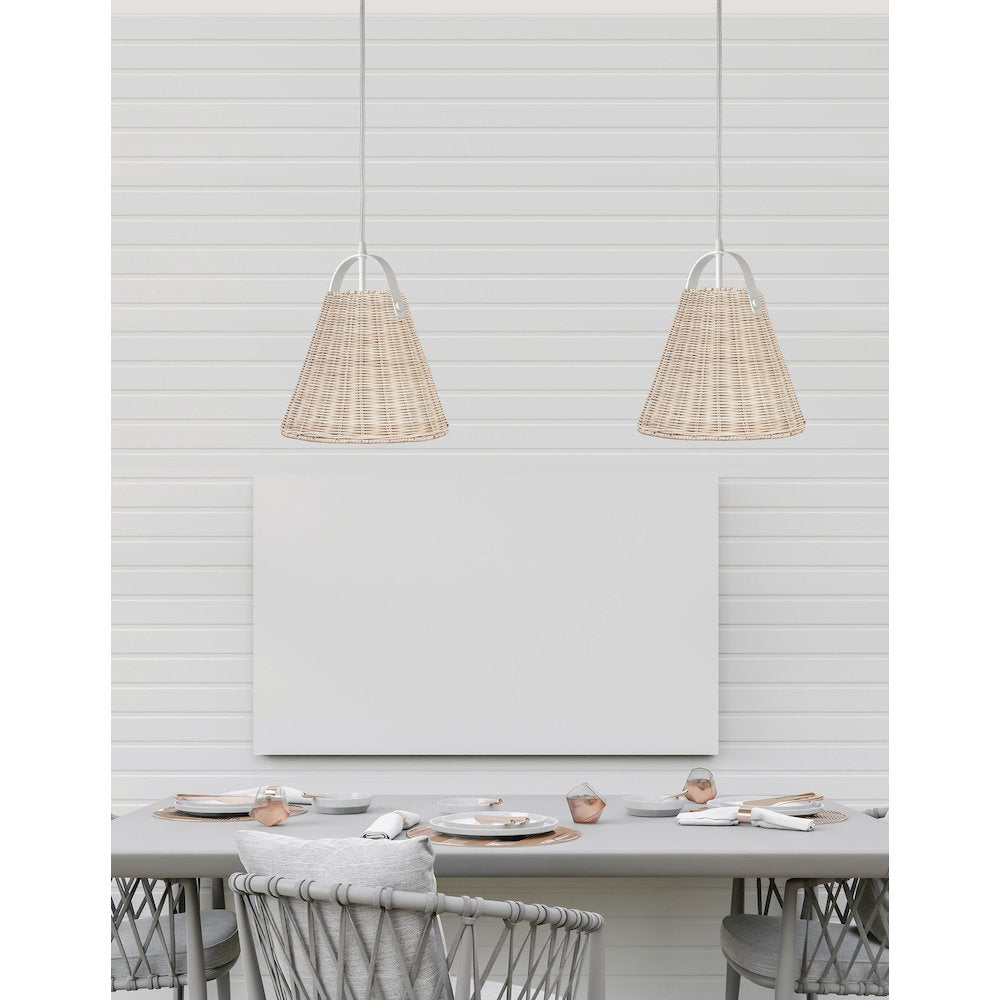 1 Light Incandescent Pendant Matte White with Wicker Shade