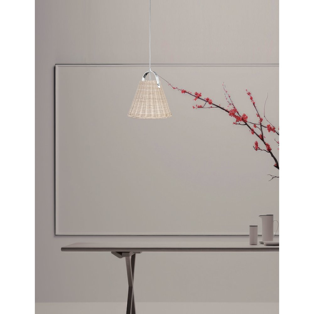 1 Light Incandescent Pendant Polished Chrome with Wicker Shade