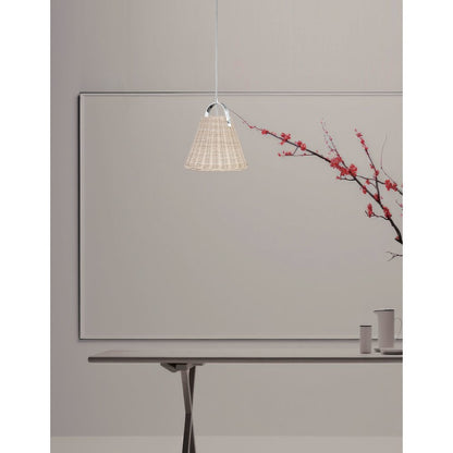 1 Light Incandescent Pendant Polished Chrome with Wicker Shade