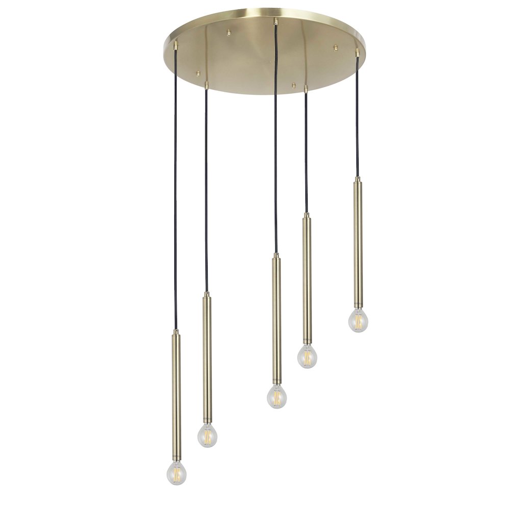 5 Light Pendant in Aged Brass