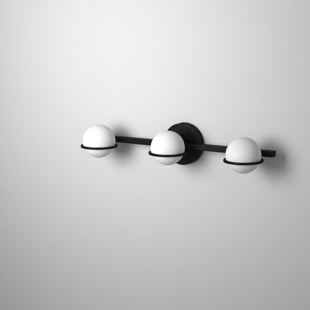 3LT Halogen Vanity Matte Black, White Glass