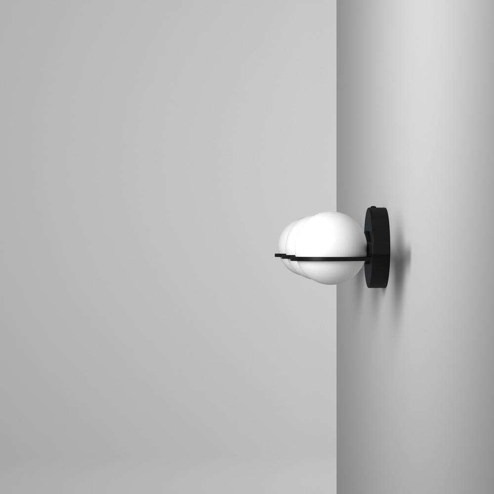 3LT Halogen Vanity Matte Black, White Glass