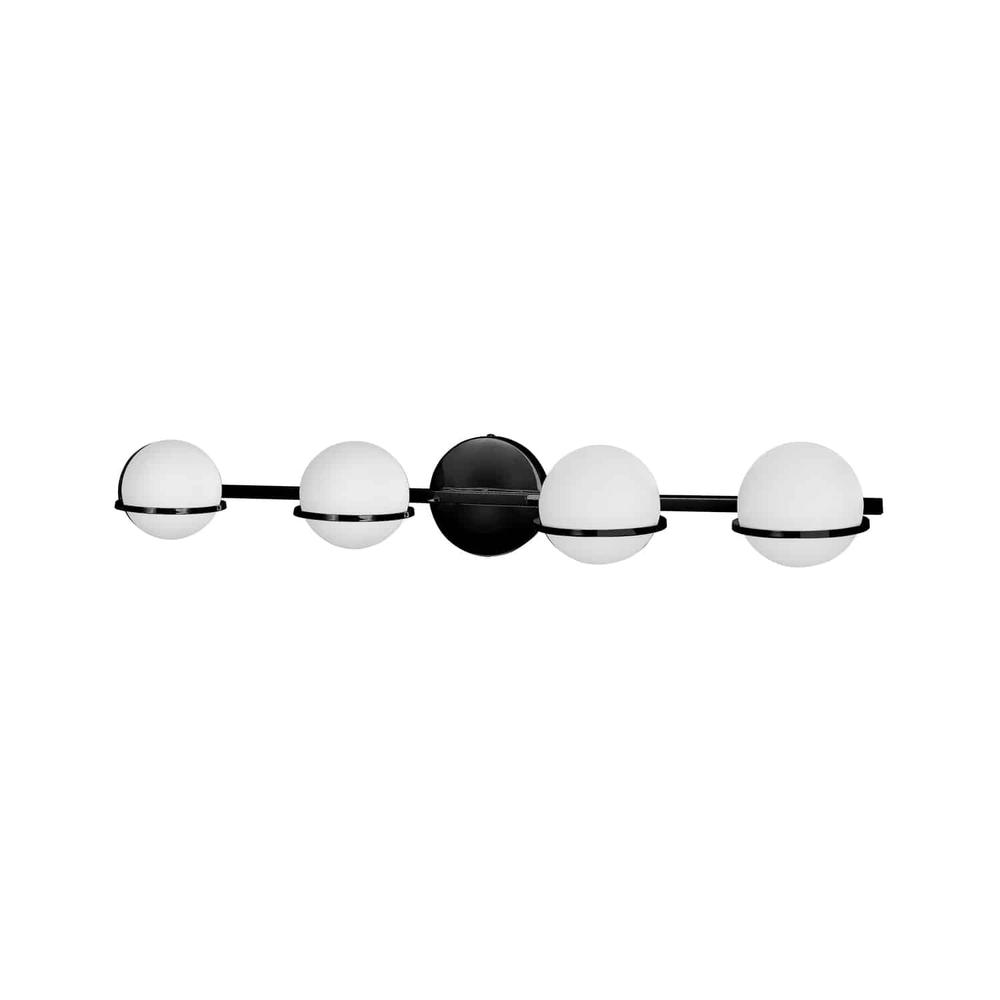 4LT Halogen Vanity Matte Black, White Glass