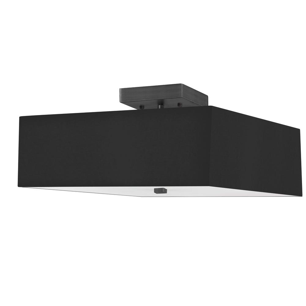 3LT Incandescent Semi-Flush MB, Black Shade