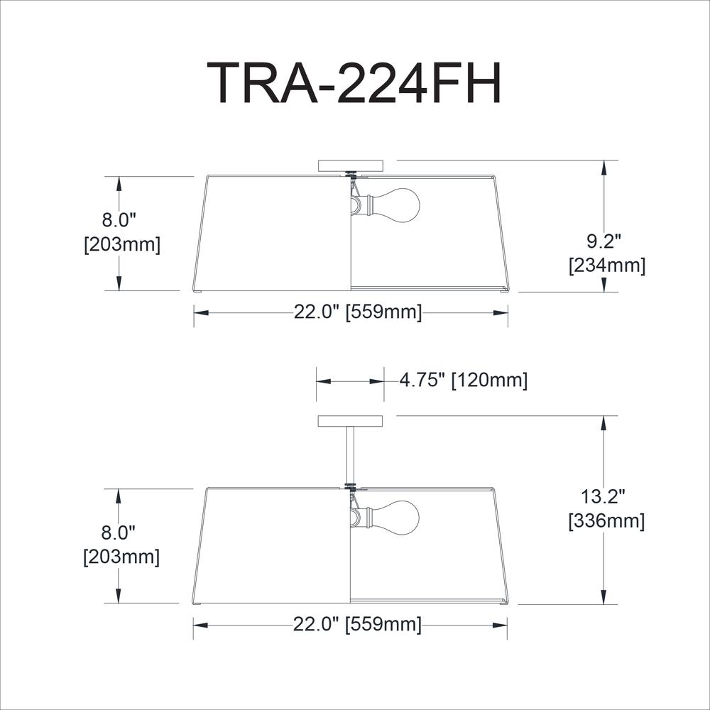 4LT Trapezoid Flush Mount, GLD with WH Shade