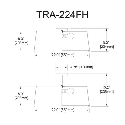 4LT Trapezoid Flush Mount, GLD with WH Shade