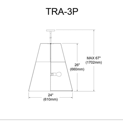 3LT Trapezoid Pendant GLD/WH Shade,790Diff