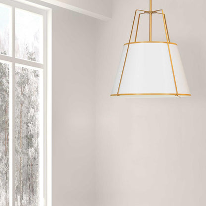 3LT Trapezoid Pendant GLD/WH Shade,790Diff
