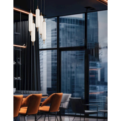 45W Aged Brass Multi Light Pendant w/ White Opal Glass