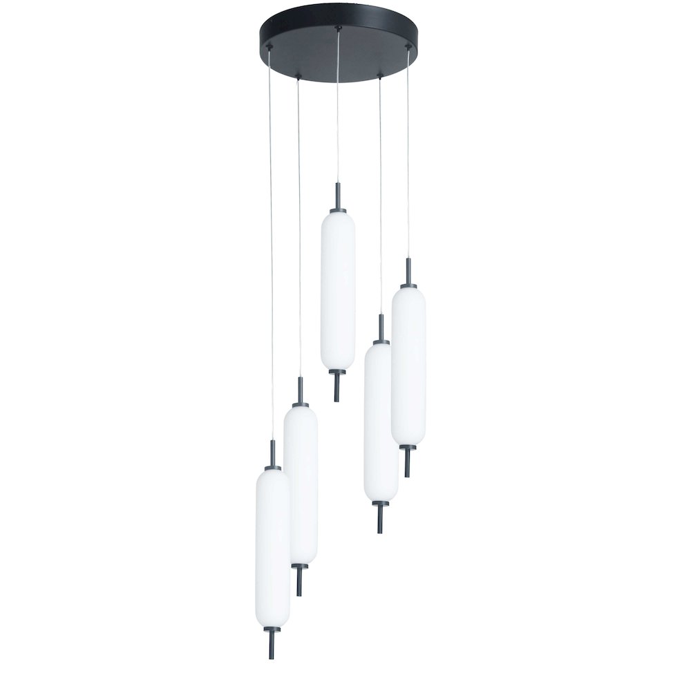 45W Matte Black Multi Light Pendant w/ White Opal Glass