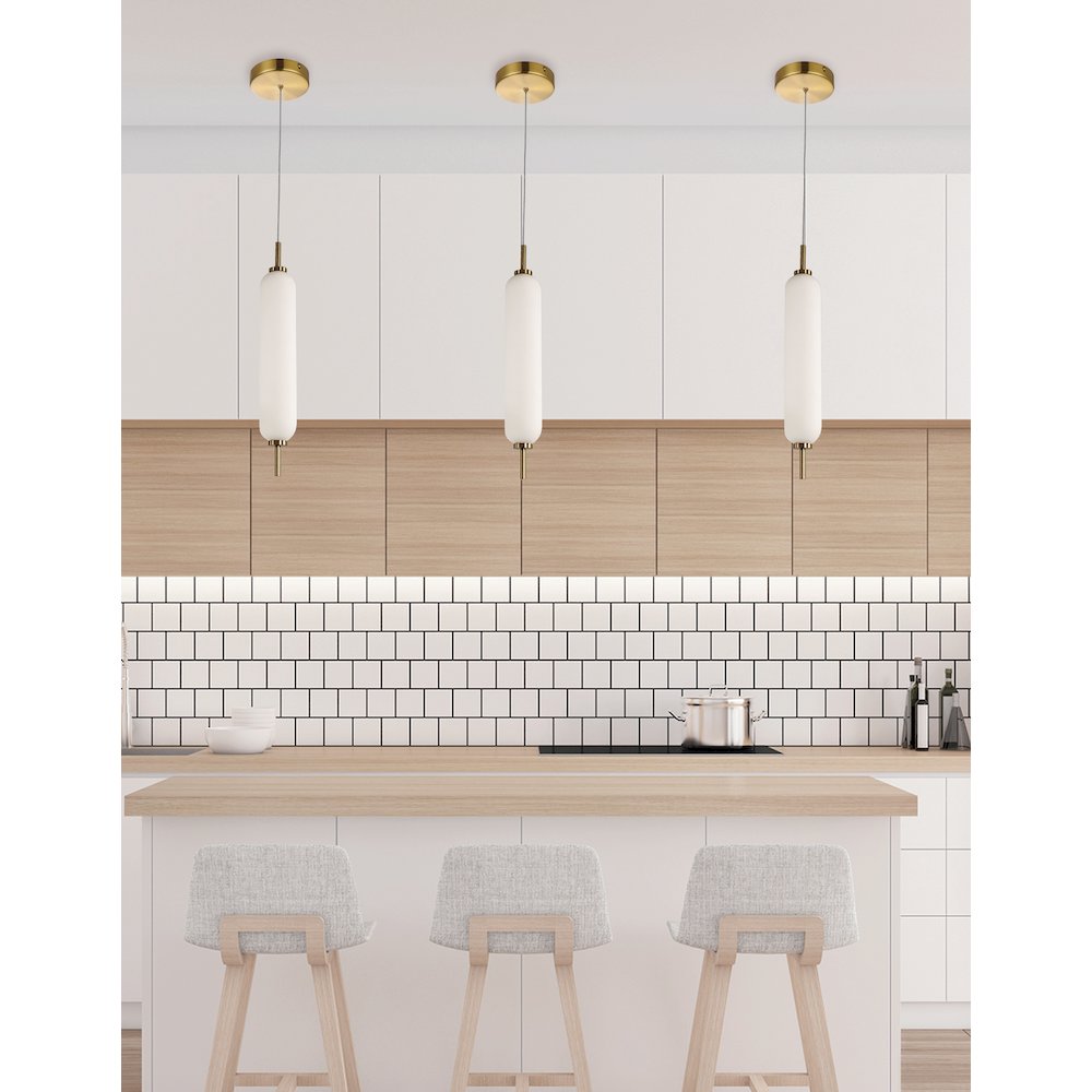 10W Pendant Aged Brass with White Opal Glass